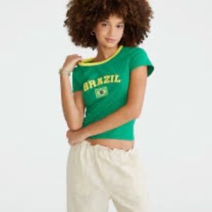 Aeropostale Green and Yellow Brazil Tee